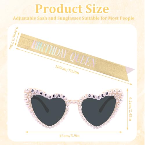 Gold Birthday Sash for Women & Girls with Heart-Shaped Glasses - Party Accessories