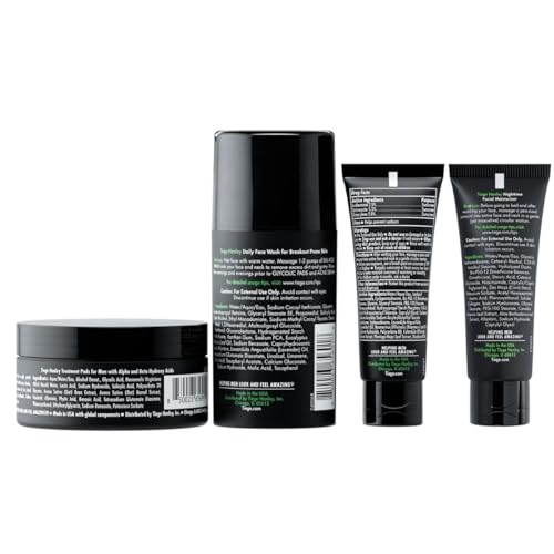 Tiege Hanley Skin Care Set for Men, Essential Routine for Oily & Combination Skin, Level 1 System With Salicylic Acid Face Wash, Glycolic Pads, AM SPF & PM Moisturizers, Men¡¯s Skin Care, 4 Piece Kit