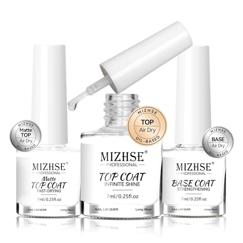 MIZHSE Quick Dry Base & Top Coat Set – Clear Nail Polish for Fast Air-Dry