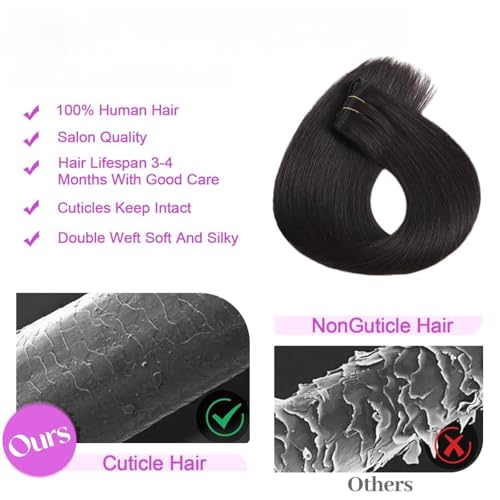 Clip In Hair Extensions Real Human Hair, Remy Human Hair Extensions 8PCS Long Soft Natural Hair piece 14-28 Inch Straight Hair Extension for Women(80g-120g 1B# Natural Black)