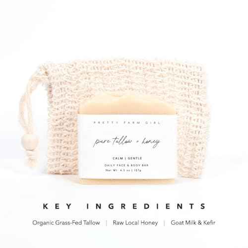 Pretty farm girl Pure Tallow + Honey Soap Bar - Fragrance Free - Handmade - Sensitive Skin - Tallow & Goat Milk.