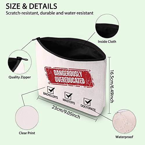 FOTAP PHD Gift Doctorate Makeup Bag Dangerously Overeducated Zipper Pouch Graduation Gift Bachelor Makeup Bag Master¡¯s Gift Doctoral Student Gift (Dangerously)