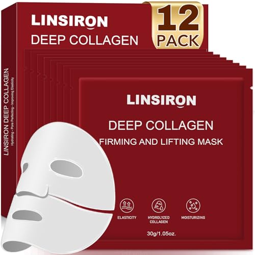 Bio-Collagen Real Deep Masks 12PCS Collagen Face Mask Skin Care Sheet Overnight Skincare Hydrating Smile Line Patches Wrapping Lift Stocking Stuffers Birthday Gifts for Teen Girls