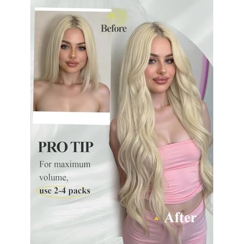 Human Hair Extensions Micro Ring PU Hair Extensions Glueless Remy Human Hair Extension with Holes Platinum Blonde Invisible Tape in Hair Extension for Women (35g 4Pcs,18 Inch)