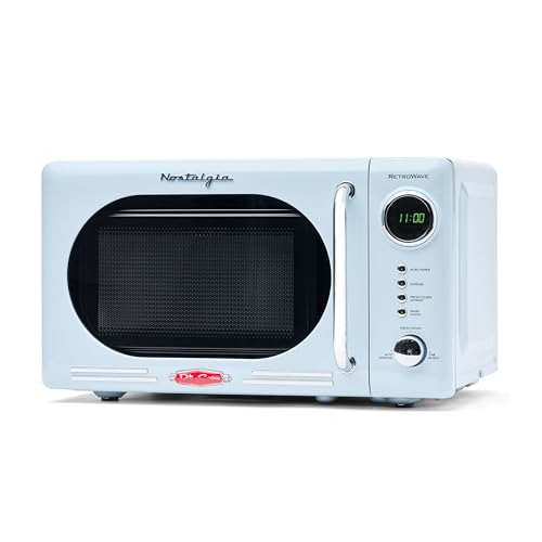 Nostalgia Retro Compact Countertop Microwave Oven - 0.7 Cu. Ft. - 700-Watts with LED Digital Display - Child Lock - Easy Clean Interior - Blue