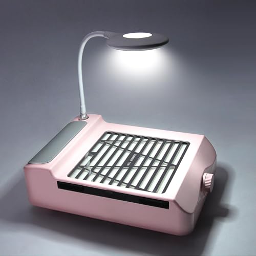 AONOLOVO Nail Dust Collector, Adjustable Suction, Professional Nail Fan Dust Collector with Light Manicure Dust Collector Nail Tech Vacuum Cleaner Machine for Acrylic Nails Removal, Pink