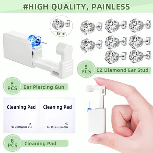 24 Pcs Ear Piercing Kit - Self Piercing Gun with Earrings & Pads