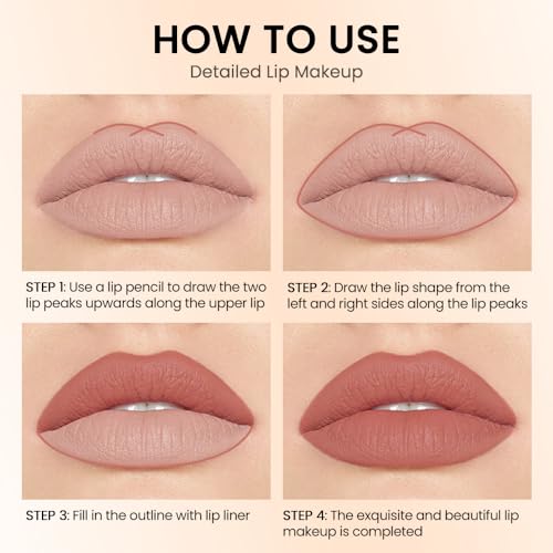 Matte Lip Liner Pencil Set, 8 Colors Waterproof Nude Brown Pink