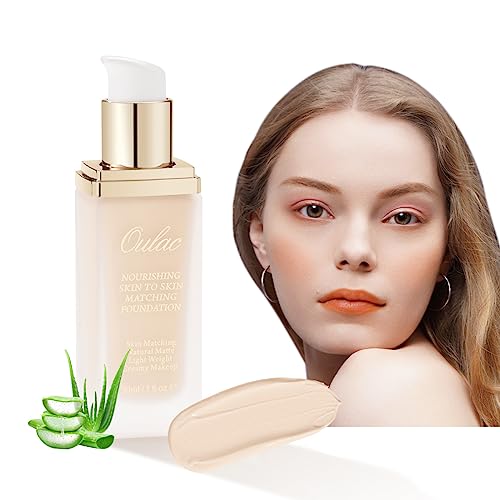 Oulac Foundation Make Up, Skincare Infused With Aloe Leaf And Vitamin E, Medium to High Coverage Liquid Foundation, Foundation Vegan 30ml, Shade：Porcelain 01