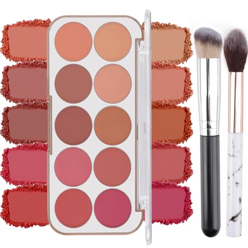 10-Color Blush Palette with 2 Brushes – All Skin Tones