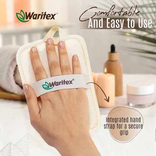 Waritex Egyptian Loofah Rectangular Body Scrubbers with Hand Strap, Exfoliating Bath Pads Made from Natural Egyptian Loofah Fibers, Gentle Deep Cleansing for Men and Women in Shower 3 Count (1 Pack)
