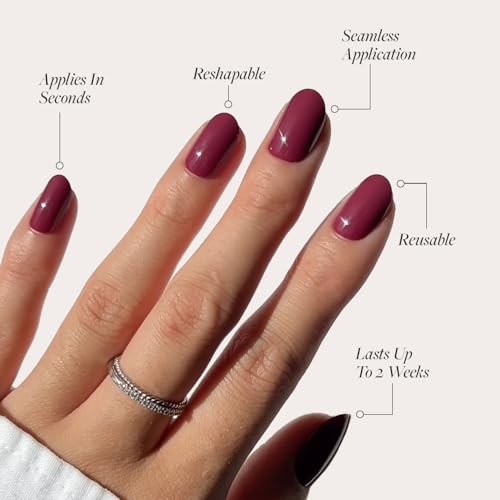 Glamnetic Press-On Nails Bundle - Classic Red & Berry Maroon | Opaque Timeless Red Almond False Nails | Dark Red Round Fake Nails | Reusable, Salon-Quality Nail Kits