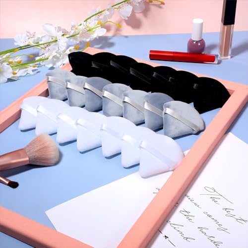 Meanplan 90 Pcs Powder Puff Face Soft Triangle Makeup Puff Sponges Setting with Strap Makeup Blenders and Sponges Cosmetic Foundation Make up Tool for Loose Body(Black, White, Gray)