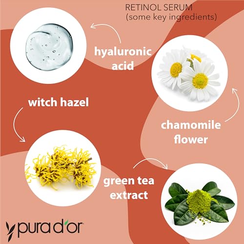 PURA D'OR Retinol Serum Nighttime Facial Skincare ? 3.3 oz Overnight Treatment Featuring Aloe Vera Botanical Extracts, Lightweight Fast-Absorbing Hydration for Smoother-Looking Texture, Tone, Radiance