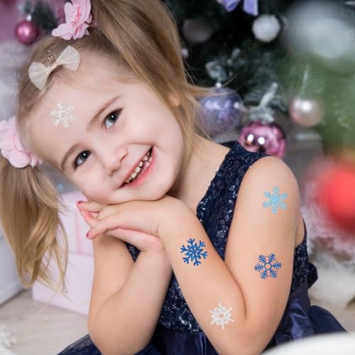 Glitter Snowflake Temporary Tattoos, 120PCS Winter Snowflake Sticker Tattoo Cute Apparel Accessories for Body Face Kids Women Party Favors (5 Large Sheets)