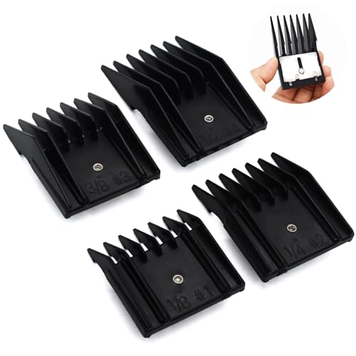 4 Pieces Professional A5-Style Animal Clipper Attachment Guard Guide Cutting Combs Set 76926-900, 1/8", 1/4", 3/8", 1/2", Compatible with Oster Classic 76 A5 Andis AG BG Wahl KM Pet Groomers (Black)
