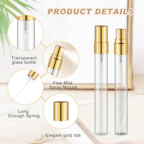30 Pack Empty Mini Glass Spray Bottle Refillable Fine Mist Perfume Atomizer Portable Travel Sample Spray Bottles Containers For Perfume Essential Oils Cosmetics Liquid (clear bottle, 10ml)
