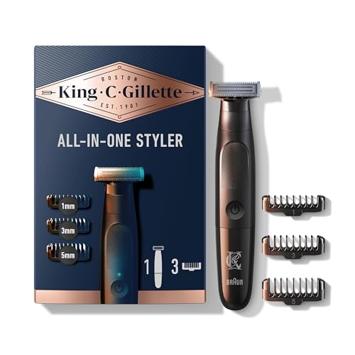 King C. Gillette Men's All-in-One Styler Cordless Stubble Trimmer with 4D Blade and 3 Interchangeable Combs, Waterproof, Beard Trimmer, Beard Care, One Blade Lasts 6 Months