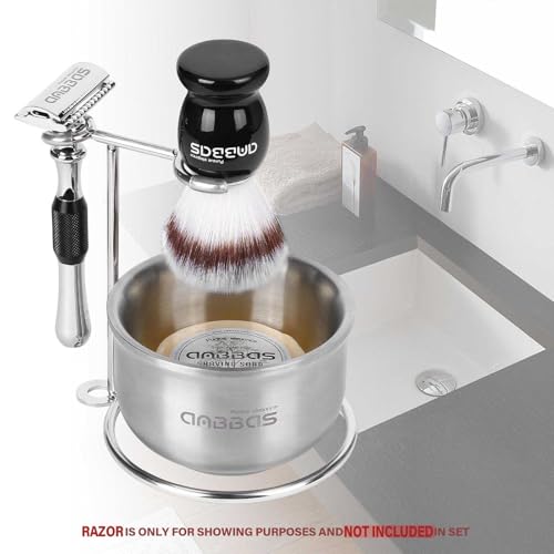 Anbbas Synthetic Badger Shaving Brush,Stainless Steel Shaving Razor and Brush Stand and Lathering Foam Bowl,3.5 oz Natural Shaving Soap Puck Refill for Men