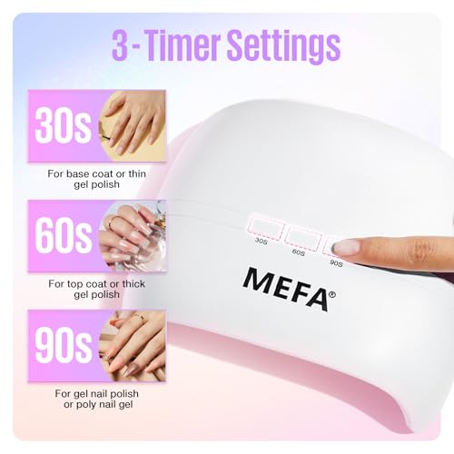 MEFA UV Nail Lamp with Gel Base and Top Coat, 72W UV Light for Gel Nails with 21pcs Lamp Beads, 3 Times UV Lamp for Gel Polish Fast Curing, LED Nail Lamp with Gel Top Coat Professional UV Light