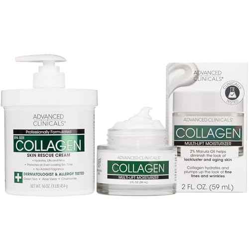 Advanced Clinicals Collagen Cream W/Hyaluronic Acid Face Moisturizer + Collagen Body Cream 2pc Skincare Set For Women & Men To Reduce Appearance Of Wrinkles, Fine Lines, & Uneven Skin Tone, 2pc Set