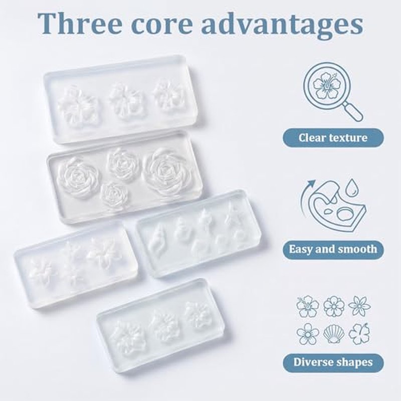 3D Flower Nail Art Molds - 5pc Silicone Stencils Set