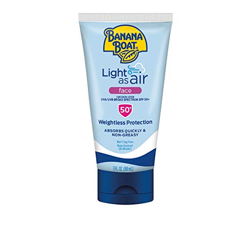 Banana Boat Light As Air Face Sunscreen SPF 50 - 3oz Travel Size, Lightweight, Oxybenzone Free Lotion | Travel Size, Lightweight, Lotion