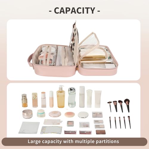 RIGHT AWAY Travel Toiletry Bag for Women, Waterproof Makeup Bag&Case, Portable Cosmetic Organizer Checkered Make up Bag for Full Sized Toiletries£¬Cosmetics and Travel-Size Accessories,Pink Checkered