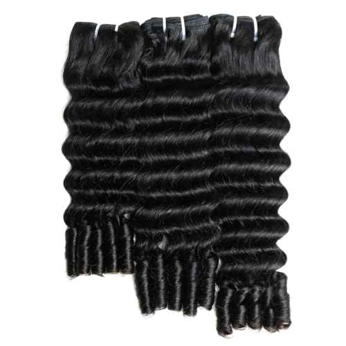 SWEETGIRL Deep Wave Human Hair Bundles Burmese Curly Bundles Human Hair Quick Weave with Spiral End Sew in Hair Extensions 18 20 22 Inches Natural Color