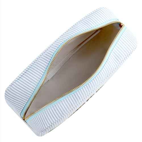 uekeboag Seersucker Chenille Letter Stuff Meds RX Makeup Bag, Travel Washable Purse Organizer with Zipper, Lightweight Toiletry Cute Personalized Preppy Cosmetic Bag For Women and Girls(03Blue Meds)