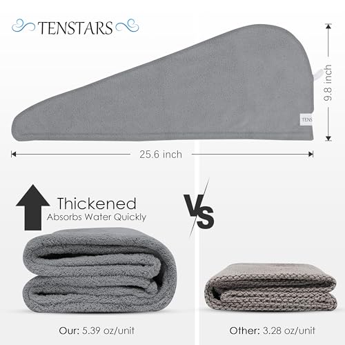 TENSTARS Hair Towel Wrap 5 Pack - 320GSM Microfiber Quick Dry