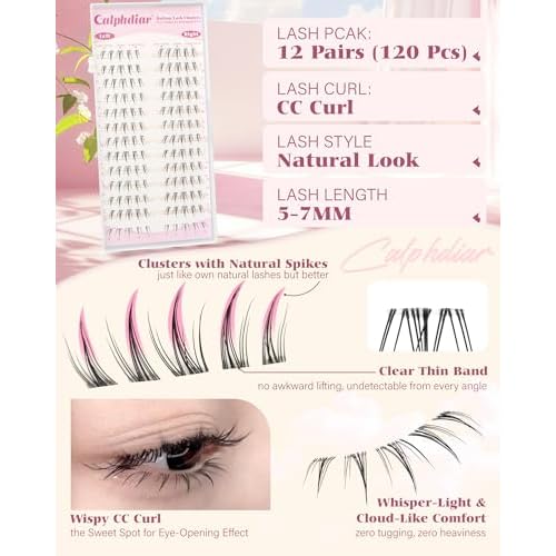 Calphdiar Bottom Lashes Naturtal 5-7MM Bottom Eyelash Clusters Clear Band Lower Individual Lashe CC Curl Cluster Eyelash Extensions Pre-Mapped Lash Clusters for Everyday Looks Easy to Use