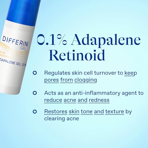 Differin Acne Treatment Gel, 90 Day Supply, Retinoid Treatment for Face with 0.1% Adapalene, Gentle Skin Care for Acne Prone Sensitive Skin, 45g Pump