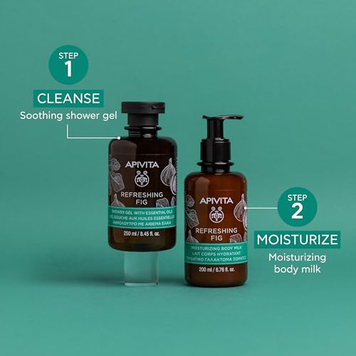 APIVITA Refreshing Fig Shower Gel | Moisturizing & Revitalizing Body Wash with Fig, Propolis & Essential Oils, 250 mL / 8.45 oz