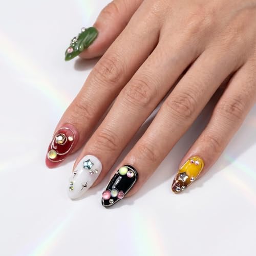 EasierGlow Short Almond Press On Nails - 10 Pcs Y2K Style