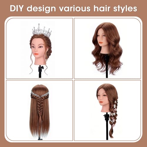 Dark Brown Mannequin Head 18" with 100% Real Hair & Clamp