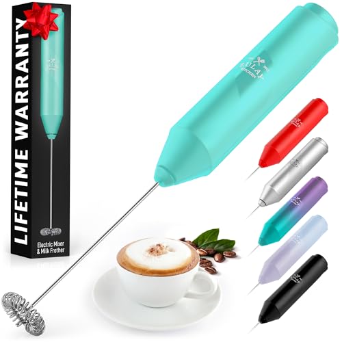 Zulay Froth Mate Powerful Milk Frother for Coffee - Portable & Compact Handheld Foam Maker for Lattes, Cappuccinos, Matcha, Hot Chocolate - Milk Foamer Frother - No Stand Electric Whisk (Teal)