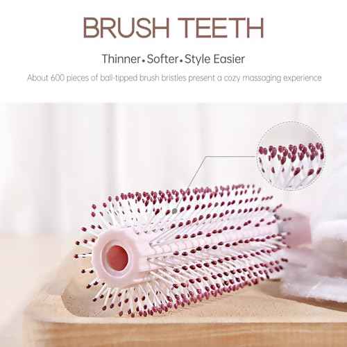 Curly Hair Brush for Women, Barrel Round Hairbrush for Quick Blow Dry Travel Size for On-the-go, Detangler Brush for Hurt-free Detangling on All Hair Vibes, Pink, 1 Pack