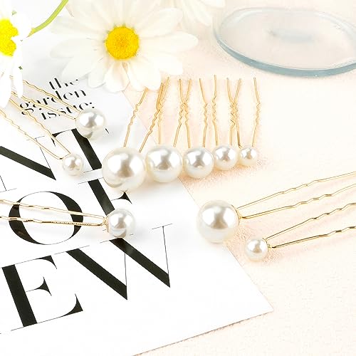 18 Pieces U-Shaped Pearl Hair Pins for Weddings in Gold