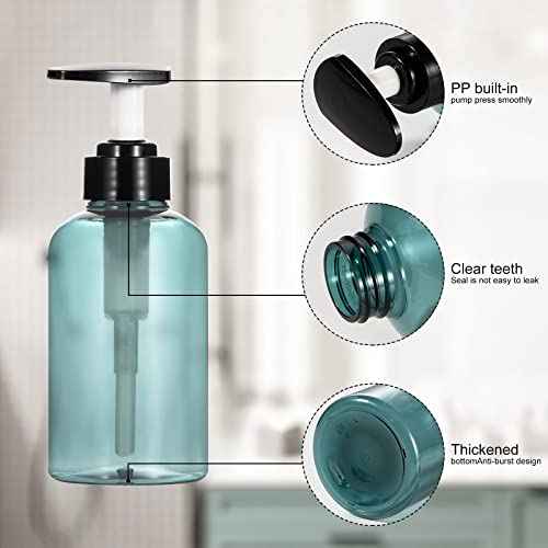 Yebeauty Pump Bottle 10oz, 2 PCS Shampoo Bottles Dispenser with Pump Refillable Containers, 300ml,Clear Blue