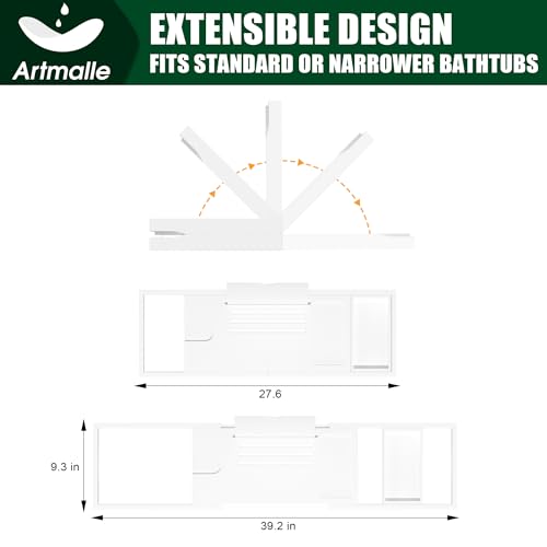 Artmalle Foldable Bamboo Bathtub Caddy Tray – Expandable