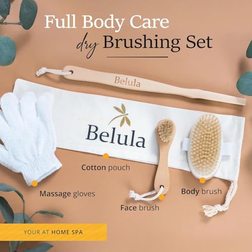 Belula Boar Bristle Dry Brush Set with Face Brush & Gloves