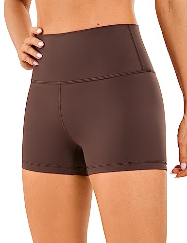 CRZ YOGA Women's Naked Feeling Biker Shorts - 3 Inches High Waisted Yoga Workout Running Spandex Shorts Taupe XX-Small