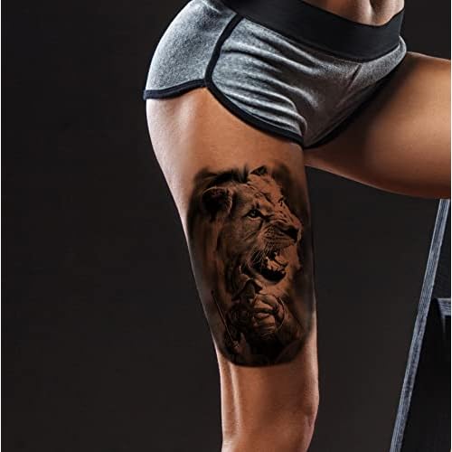 Temporary Tattoos Animal, 6-Sheet Wolf Lion Large Temporary Tattoo for Men, Waterproof Long Lasting Tattoos Realistic Fake Tattoos for Women Kids
