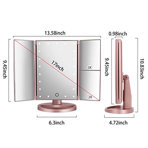 deweisn Tri-Fold Lighted Vanity Mirror with 21 LED Lights & 3X Magnification