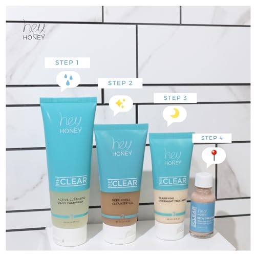 Hey Honey Skincare Be Clear Acne Routine | Daily Active Cleansing Face Wash | Youth & Young Adults, Blemishes Prone | Propolis & Gentle Exfoliating Acids | Fast & Long Lasting Oil Control | 5 fl oz