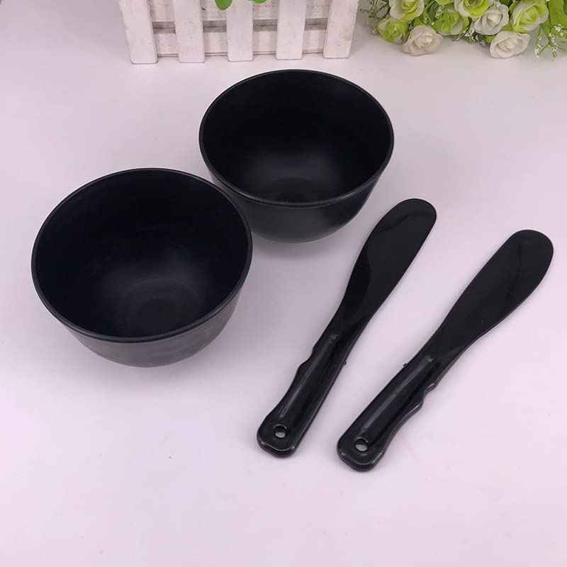 lasenersm 2 Pieces Rubber Facial Mask Mixing Bowl With Plastic Spatula Facemask Bowl Mud Mask Mixing Bowl DIY Skin Care Mixing Tool Kit for Lady Women Home Beauty Salon Use, Black