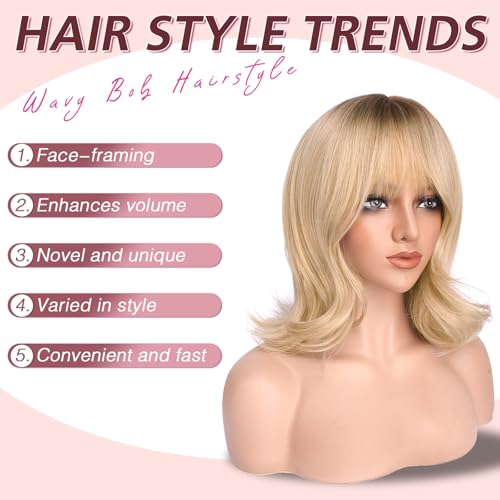 Haloo Blonde Bob Wig with Bangs 14 Inch Shoulder Length
