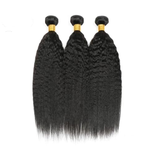 Yaki Straight Human Hair Bundles 20-24 Inch #1B Natural Color