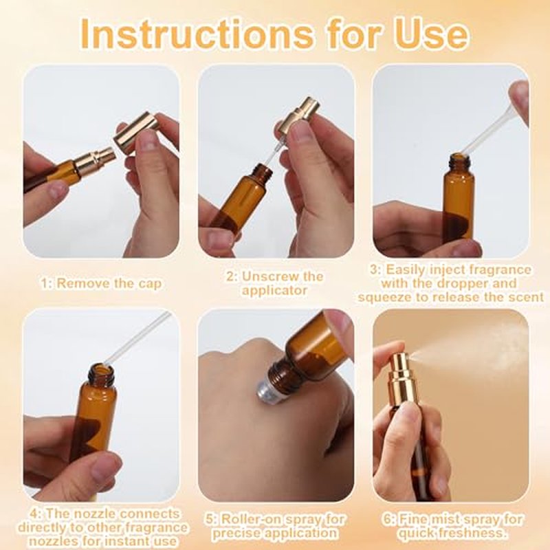 4pcs 10ml Refillable Perfume Bottle Spray & Roller Ball